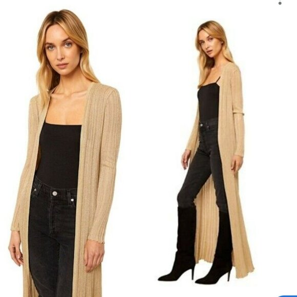 Misa Gold Amberly Open Front Long Line Cardigan Duster Womens XS Coastal Grandma